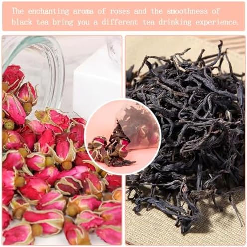 Eilin YHT Rose Black Tea Bags with Red Flower Petals 50 Counts x 3grams