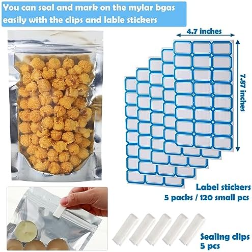 100-Pack Large Reclosable Mylar Bags for Food Storage 7" x 10" Stand Up Bags in Bulk 1 Quart Large Resealable Smell Proof Aluminum Foil Bags with Clear Window Kitchen Storage Edible Packaging