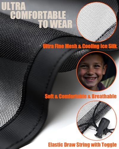 Mosquito Head Net, 2 Pack Ultra Fine Ice Silk Cooling Breathable Soft Large Long Mesh for Outdoors, Fits Most Hats