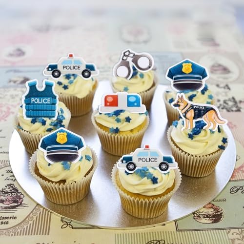42 Pcs Edible Police Cupcake Toppers Boy Girl Birthday Party Decorations role play party cake Decorations Kids Adults Birthday Party Supplies