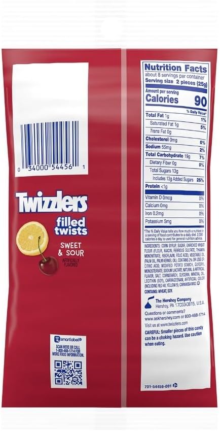 Sweet & Sour Filled Licorice Twists Candy, Cherry Kick & Citrus Punch, 7 oz Bags (4 Pack)
