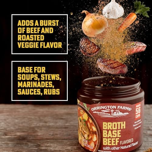 Orrington Farms Beef Flavored Broth Base, Granulated Beef Flavored Bouillon, Versatile Usage, Season-To-Taste, Easy-To-Store, 12 oz Jar (Pack of 1)