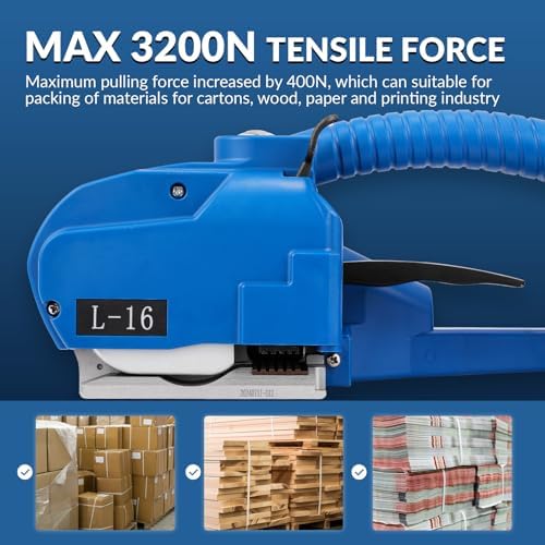 BAOSHISHAN 2x5000mah Electric Strapping Machine, 600-3200N Automatic Tensioning Strapping Tool for 1/2-5/8in PP PET Straps Packaging Tensioner Machine for Box Pallet