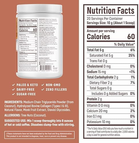 NativePath Vanilla Chai Keto Coffee Creamer, 30 Servings - MCT Oil & Collagen Protein, Sugar Free, Non-Dairy - Grass-Fed, Monk Fruit Sweetened (7.1 oz)