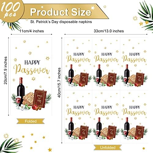 Crtiin 100 Pcs Happy Passover Napkins Disposable Jewish Festival Paper Napkins 3 Ply Holiday Passover Beverage Napkin Decorations for Table Kitchen Family Dinner Party Supplies, 13 x 15.8 Inch