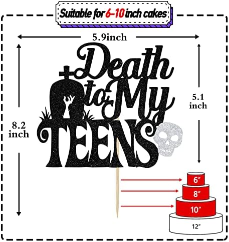 Black Glitter Death to My Teens Cake Topper, Time to Adult 18th Birthday Cake Decor, Old English Themed 16th/17th/18th/19th/20th/21st Birthday Party Decoragtions Supplies
