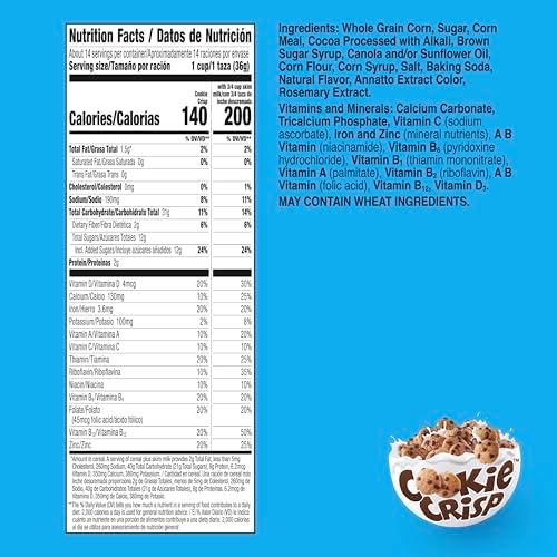 Cookie Crisp Breakfast Cereal, Chocolate Chip Cookie Taste, Made with Whole Grain, Family Size, 18.3 oz