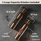 Premium 8" Salt and Pepper Grinder 2PK. Large Peppermill - Refillable, Adjustable Coarse, Antique Stainless Steel Spice Shaker. Clear Acrylic aesthetic - Cute Copper Color Kitchen Gift for Mom