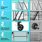 Folding Shopping Cart for Groceries,360 lbs Capacity Grocery Cart with Waterproof Liner and 360° Swiveling Wheels Collapsible Shopping Carts with Double Basket for Condo Laundry Transport Trip
