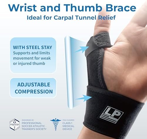 LP 563CA Thumb Splint Stabilizer – Adjustable Wrist Brace Support for Sprained Pain Relief, de Quervain's Tenosynovitis, Arthritis, Tendonitis & Trigger Finger – Fits Left & Right Hand, One Size (1 Pack)