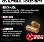 Force Factor Black Maca Root Supplement for Men, 1000mg Maca Negra Extract for Energy, Hormonal Balance & Vitality, Superior Absorption with BioPerine, 90 Capsules