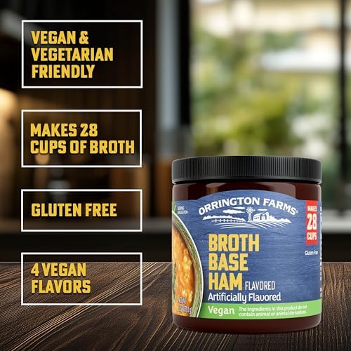 Orrington Farms Vegan Ham Falvored Broth Base, Bring Flavor to Your Favorite Soups & Stews, Gluten Free, Vegetarian Friendly, Easy-to-Use, 6oz Jar