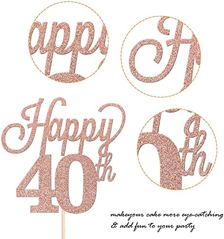 1 Pack Happy 40th Cake Topper Black Glitter Number 40 Forty Birthday Cake Pick Decorations for Cheers to 40 Years Old 40th Birthday Wedding Anniversary Party Supplies Rose Gold