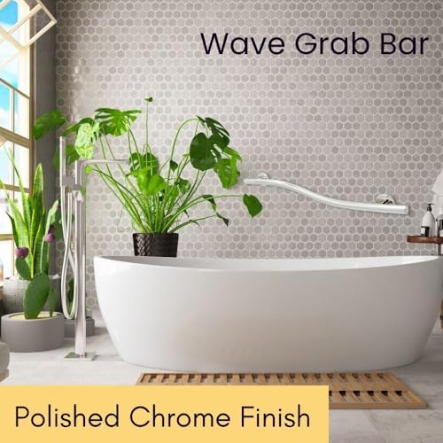 Decorative Grab Bar for Shower Bathtub - Stair Bed Toilet Home / Stand Assist & Safety Handrail / 304 Stainless Steel / Right / Polished Chrome / 36"