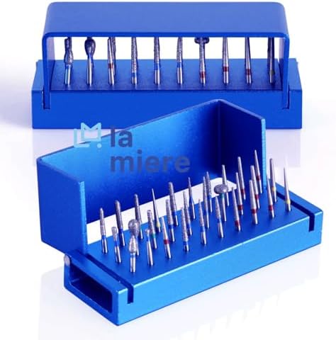 LA MIERE 30 Holes Dental Disinfection Burs Holder Station, Bur Block Organizer with Cover Autoclavable Opening Box Case Aluminum for Lab, Dentist Tool - Royal Blue