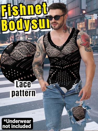 EHSUYAB Mens Lingerie, Sexy Gift For Him Body Stockings, Fishnet Bodysuit Lace Jumpsuit Rave Outfits Glow Party Club