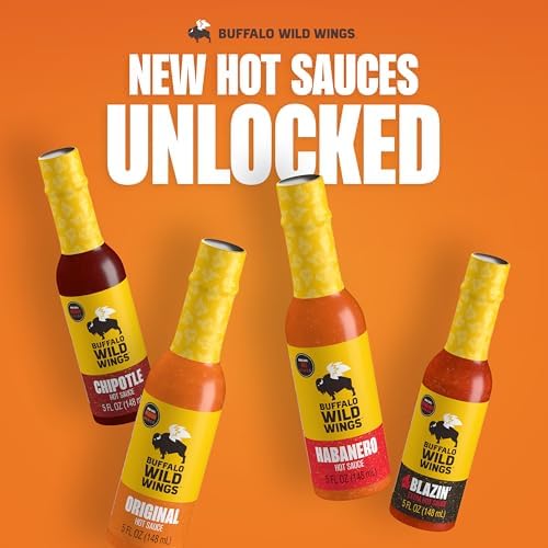 Buffalo Wild Wings Hot Sauce Gift Pack, Includes Classic, Habanero, and Chipotle Hot Sauces, 5 fl oz Bottles, Marinade, and Seasoning for Chicken Wings and Pork Ribs
