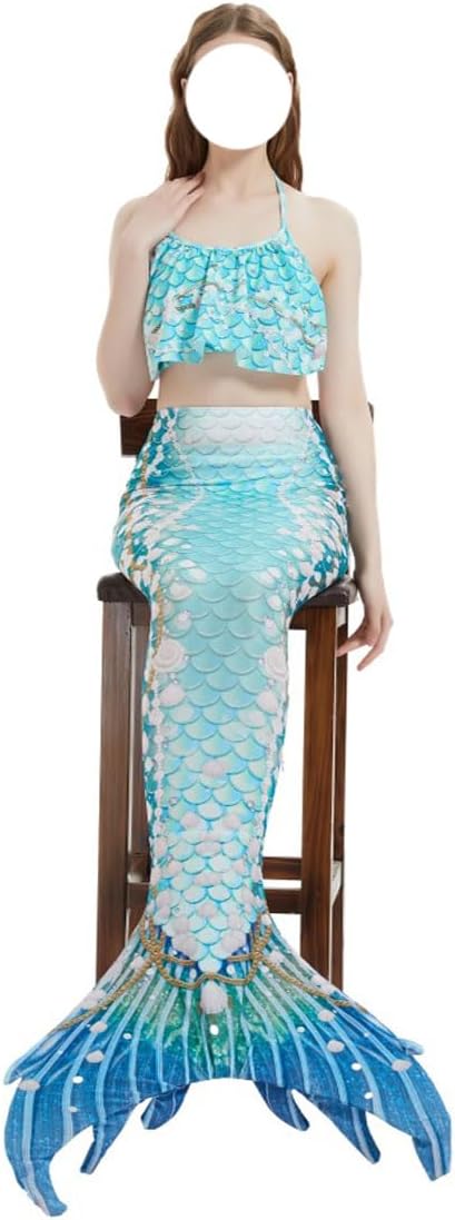 LVTFCO Adult Fishtail Princess Dress 3-piece Set， Halloween Top And Pants Beachwear Mermaid Stage Costumes