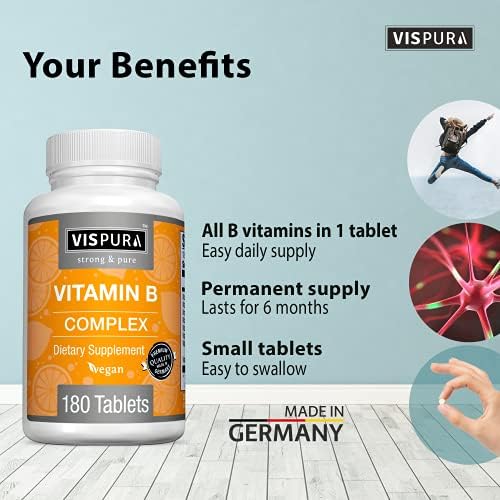 Vitamin B-Complex, 180 Vegan Tablets, All B Vitamins Including B12, B1, B2, B3, B5, B6, B7, B9, Folic Acid, for Stress, Energy and Healthy Immune System*, Natural Supplement Without Additives