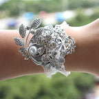 WANLIAN Wrist Corsage with Peal and Rhinestone Prom Corsages Wrist for Wedding,Wedding Ceremony Anniversary,Party (Silver Gray，Wrist Corsage)
