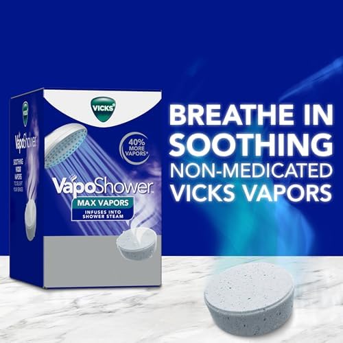 Vicks VapoShower Max Tablets, Non-Medicated Eucalyptus Shower Steamer Tablets, Menthol, Aromatherapy, 4ct