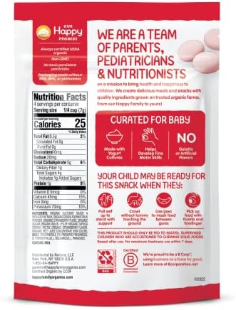 Happy Baby Organics Yogis Freeze-Dried Yogurt & Fruit Snack, Strawberry, 1 Ounce (Pack of 8) packaging may vary