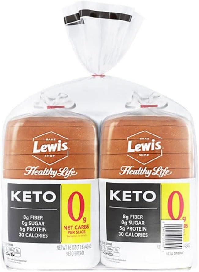 Lewis Healthy Life White Keto Bread - Zero Net Carbs & Sugar Free - High Fiber, Low Calorie - Keto & Paleo Friendly - 16 Oz Loaf (Pack of 2)