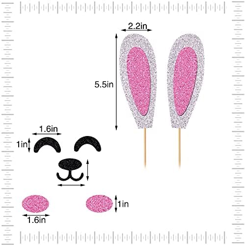 Happy Birthday Cake Topper,Bunny Ears Set Cake Decorations,Rabbit Birthday Cake Topper, Baby Shower,Birthday Party Easter Party Decoration Supplies (Bunny Ears)