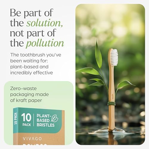 VIVAGO Bamboo Toothbrushes 10 Pack – Natural Toothbrushes, Plant-Based Soft Bristles – Eco-Friendly Wooden Toothbrush