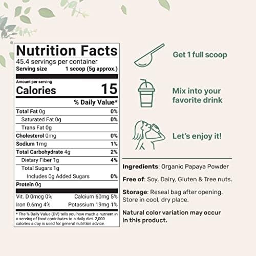 Micro Ingredients Organic Papaya Fruit Powder, 8 Ounce, Freeze Dried, Naturally Rich in Papaya Enzyme, No GMOs & Vegan Friendly
