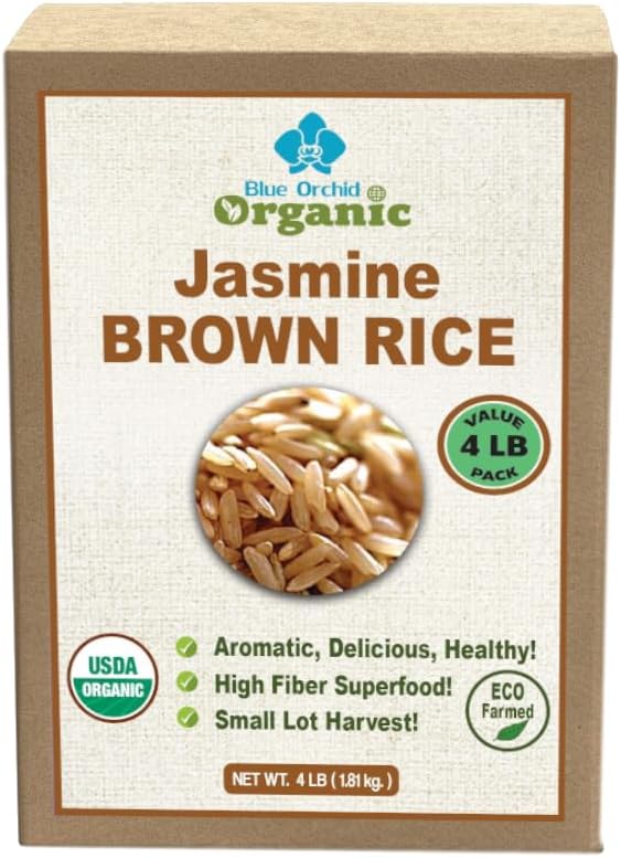Organic Brown Jasmine Rice from Thailand - Whole Grain Vegan Natural Healthy Superfood Gluten-free - 4 LB