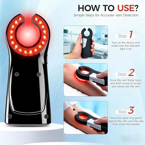 Vein Finder for iv Access,Hand Held Vein Finder,Portable Vein Viewer to Help Find Veins Easily,Infrared Vein Detection Device for Home Care for Various Skin People Difficult Veins - Black