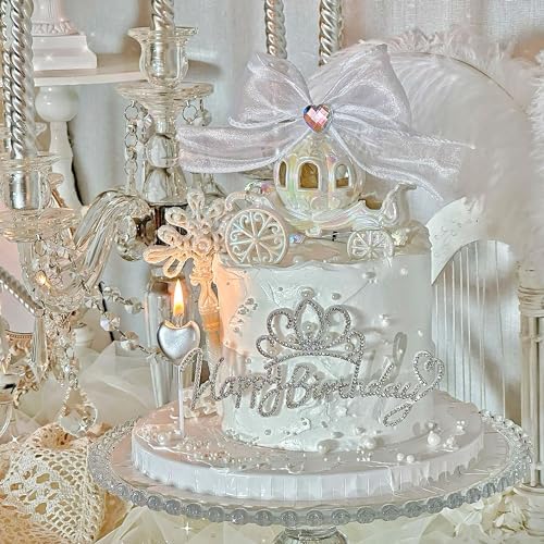 JeVenis Luxury Princess Castle Cake Topper Carriage Wagon Cake Decoration for Girls Kids Happy Birthday Party Decorations Princess Baby Shower Supplies