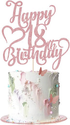 Rose gold Glitter Happy 18th Birthday Cake Topper - 18 Anniversary/Birthday - Hello 18, Cheers to 18 Years,18 & Fabulous Cake Topper Party Decoration