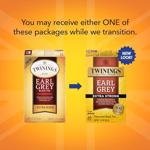 Twinings Earl Grey Tea Extra Strong 2-Pack – A Bright and Zesty Black Tea Infused with Citrus Bergamot Flavours, Caffeinated Tea Bags, Individually Wrapped, 20 Count Ea