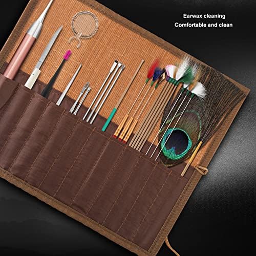 Ear Scratcher Feathers Kit, Ear Scoop, 7PCS Cleaner with Bamboo Mat, Ear Pick Cleaning, Ear Tool Massage Relaxing Wax Removal Feathers