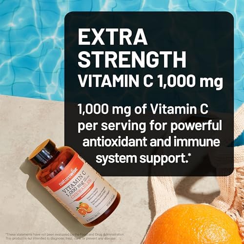 NatureWise Extra Strength Vitamin C Chewable 1000mg for Adults - Natural Orange Flavor - Immune System & Antioxidant Support - Non-GMO, Vegan & Sugar Free - 90 Chewable Tablets[45-Day Supply]