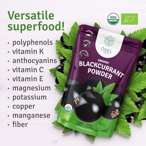 ÖSEL BERRY Organic Black Currant Powder 3oz USDA Certified - No Sugar Added, Freeze Dried, Black Current Powder Organic, Ideal for Smoothies, Baking and Flavoring, No Fillers or Additives