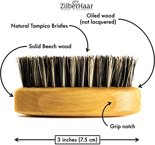 ZilberHaar - Elemental Beard Brush for Men and Mustache Brush - Stiff Natural Bristles and Beech wood - 100% Animal free - Made in Europe - 3 inches long