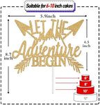 Let the Adventure Begin Cake Topper - 2026 Graduation Cake Decor - Going Away/Travel/Retirement/Baby Shower Party Decorations Supplies, Gold Glitter