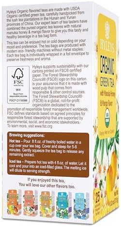 Hyleys Organic Green Tea Manuka Honey and Mango Flavor - 25 Tea Bags
