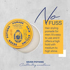 SEVEN POTIONS Men’s Hair Pomade — High Shine, High Hold, Water-Based — Barber-Grade Styling for Slick Back, Pompadour & Side Part — Natural, Vegan, Cruelty-Free — 3.4 fl oz / 100ml