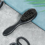 2 Pcs Hair Brush, Barber Brush, Slick Back Brushes Beard Fade Styling Comb Kit with Soft Bristles, Neck Duster Cleaning Brushes for Men, Cutting Shaving Accessories Grooming Tools with Handle (Black)