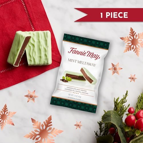 Fannie May Mint Meltaways, Individually Wrapped Mint Chocolate with Pastel Coating, Single Serve Holiday Treat, 1.5 oz