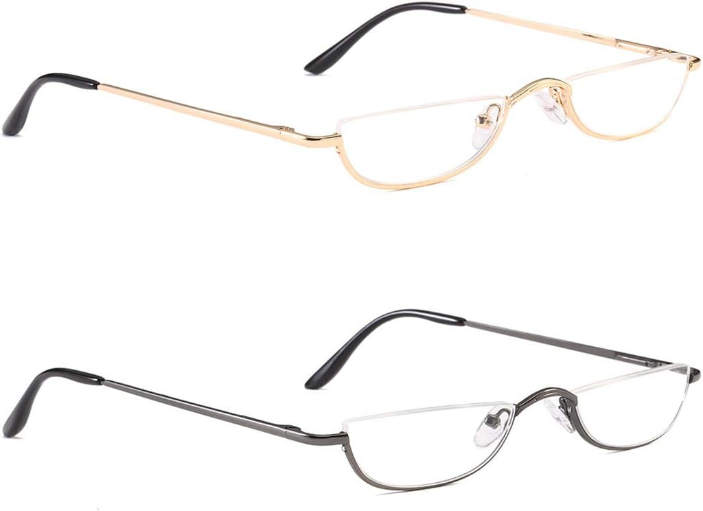 Half Frame Reading Glasses, Half Metal Moon Readers for Women Men 2 Pairs 1.25