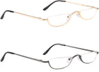 Half Frame Reading Glasses, Half Metal Moon Readers for Women Men 2 Pairs 1.25
