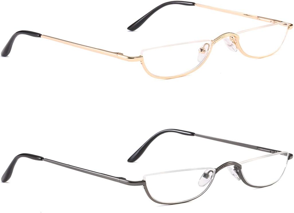 Half Frame Reading Glasses, Half Metal Moon Readers for Women Men 2 Pairs 2.50