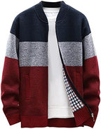 Men's Cardigan Sweaters Knitted Full Zip Collared Regular Fit Jacket Casual Color Block Baggy Winter Warm Coat