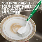 LIBMAN Dish Brush - Soft Bristle Cleaning Brush with Handle - 2 Pk Dish Scrub Brushes with Scraper for Dishwashing Dishes, Pots, Pans, Glassware - Non-Slip Comfort Grip Handle