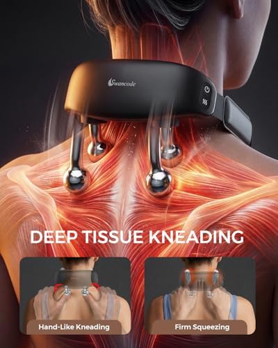 Upgraded Neck Massager for Pain Relief Deep Tissue, Cordless Neck and Shoulder Massager with Heat, 5 Modes Deep Tissue Kneading, Portable Shiatsu Massager for Back Leg Muscles, Home Office Travel Use